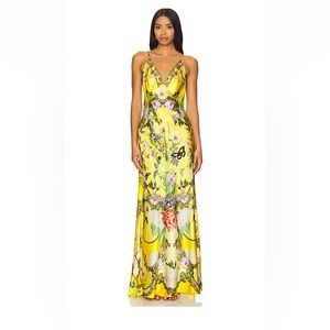 Camilla Vlong Slip Dress with Train